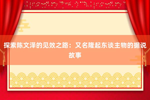 探索陈文泽的见效之路：又名隆起东谈主物的据说故事
